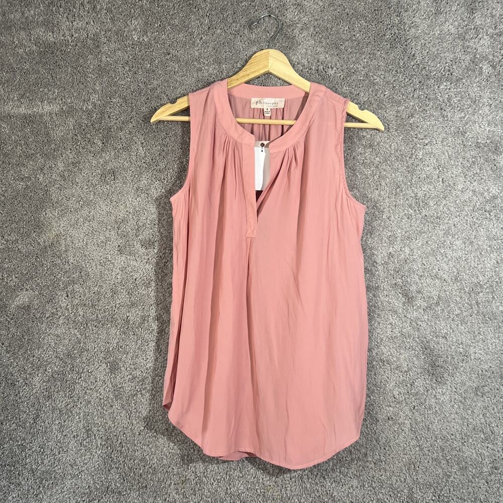 Philosophy Women’s Small Pink V-Neck Sleeveless Lightweight Blouse Top Casual